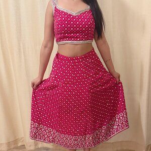 Lehenga with mini skirt and crop blouse! Fun modern twist to lehenga!